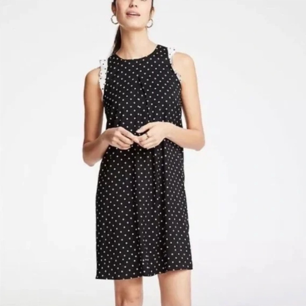 Ann Taylor Polka Dot Sleeveless Black Dress